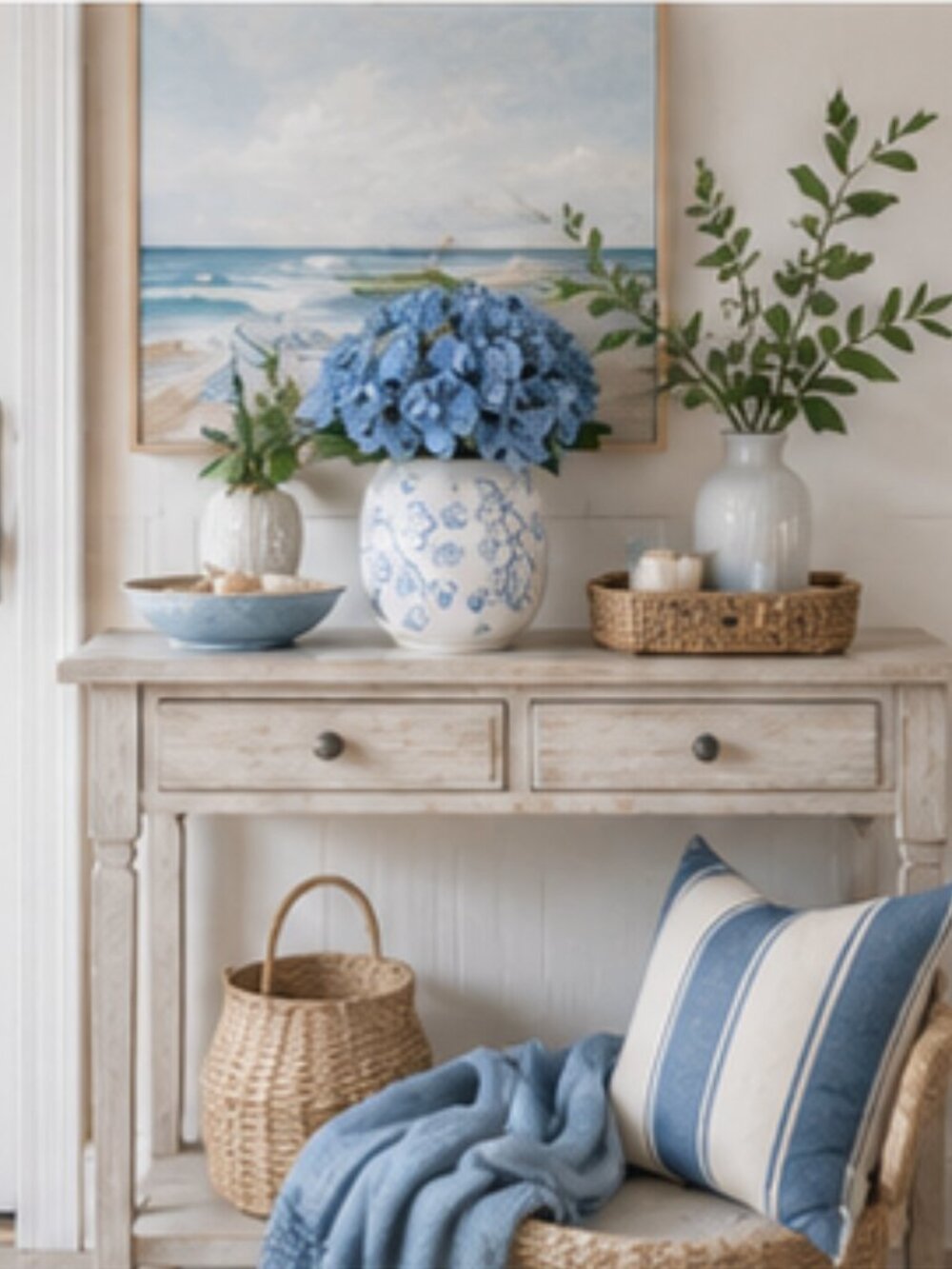 My Texas House Blue Floral Vase with Faux Blue Hydrangeas | Coastal Cottage Deco - Picture 4 of 5